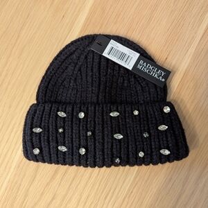 BNWT Badgley Mischka Women's Black Wool Blend Beanie/Chook/Tuque/Hat w/Crystals